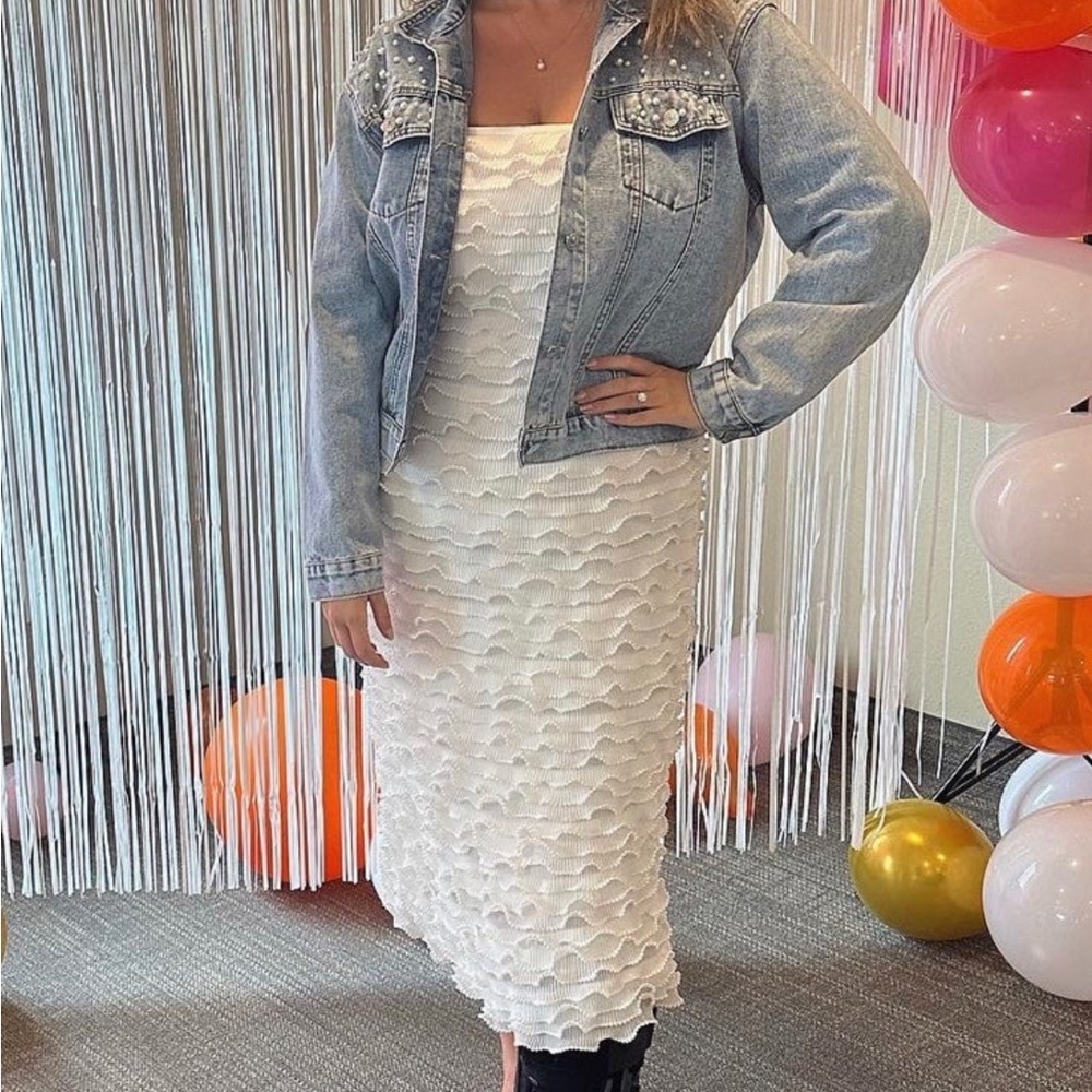 Gianni Bini White Pearl & Ruffle Dress